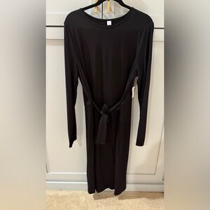 Black Long Sleeve Cotton Tie Front Dress